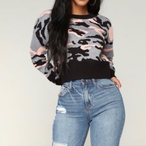 Cow Print Crop Camo Sweater